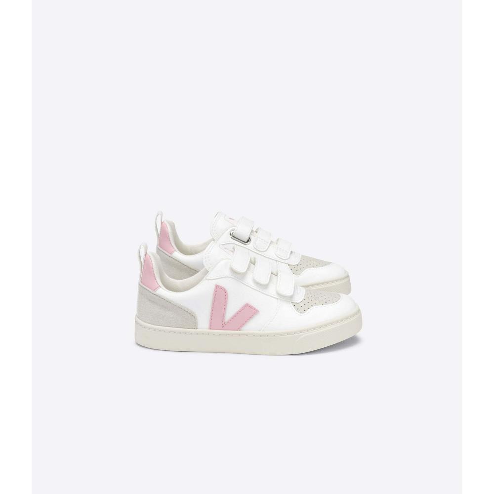 Kids\' Veja V-10 STRAPS CWL Shoes White/Pink | SG 801KOR